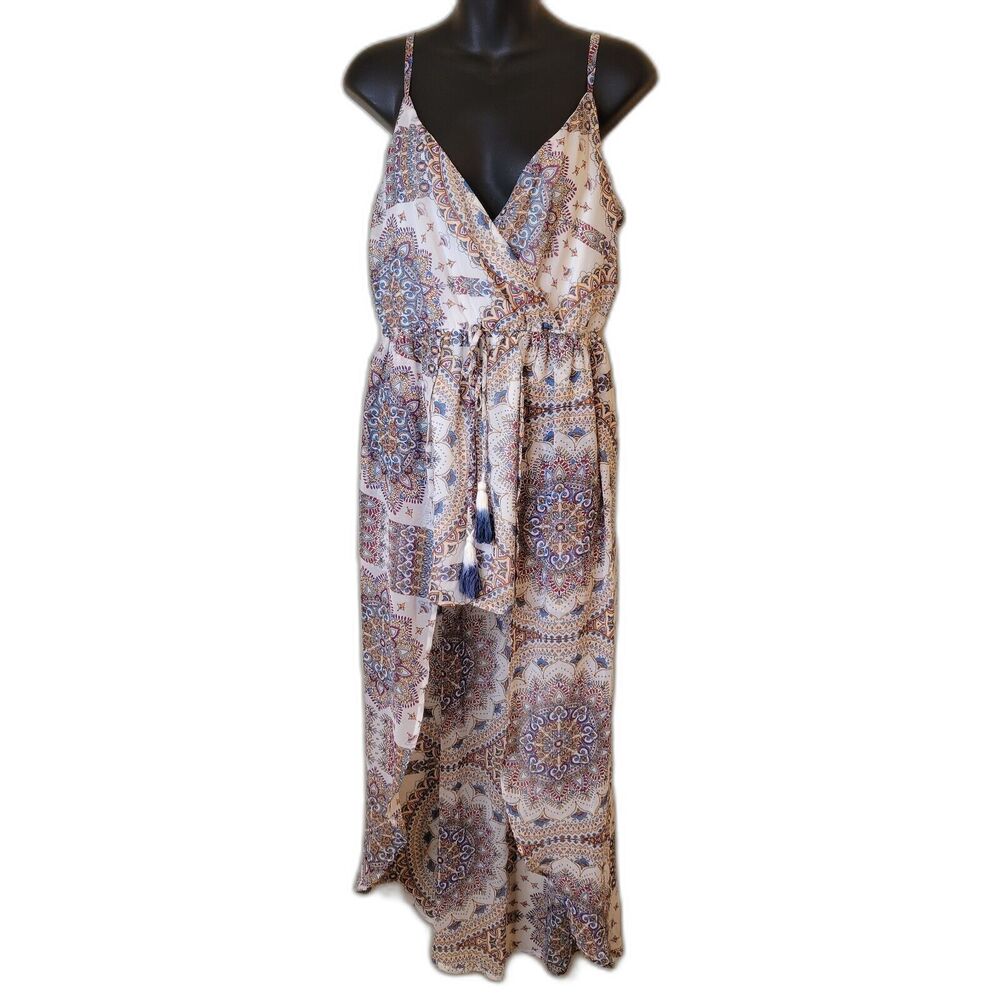 NEW Lily Rose XS Dress maxi romper lined v-neck elastic waist tassel long Khols